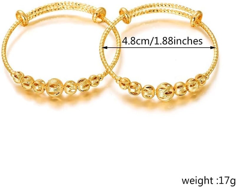 Ethlyn 2Pcs/Lot Kids Jewelry Gold Plated Adjustable Beads Bracelet Bangle Birthday Christmas Gifts for Girls 4years old - Image 3